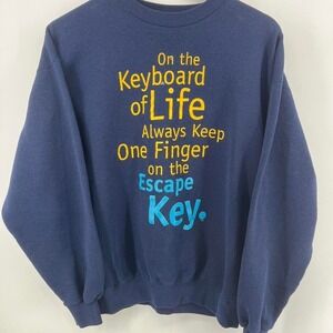 Vintage Y2K Navy Novelty Sweatshirt Funny Quote Santee Sweats Size L Made in USA